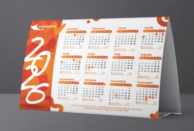 2026. gada darba dienu galda kalendārs